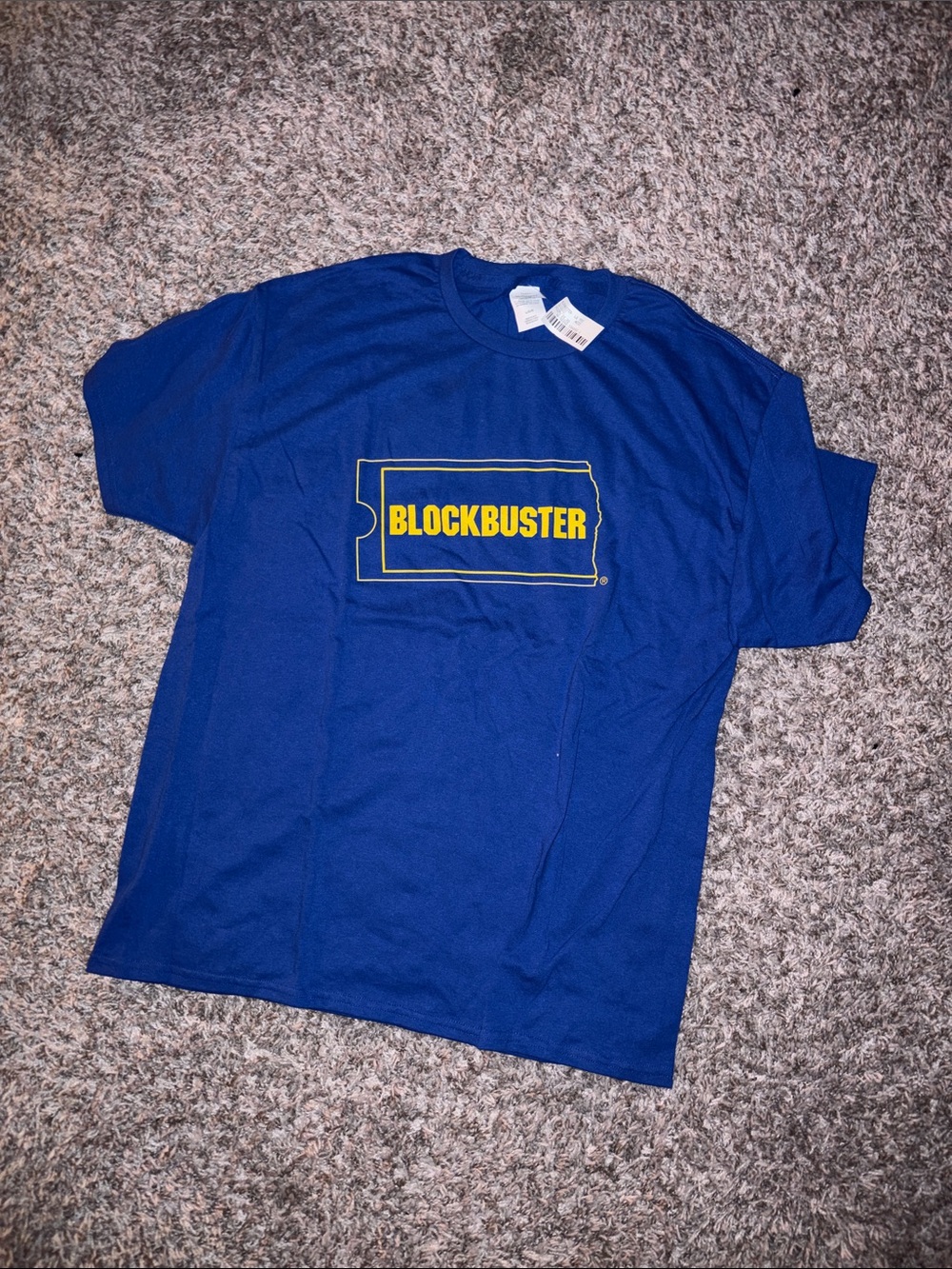 Hanes Blue T-Shirt with Yellow Blockbuster Logo